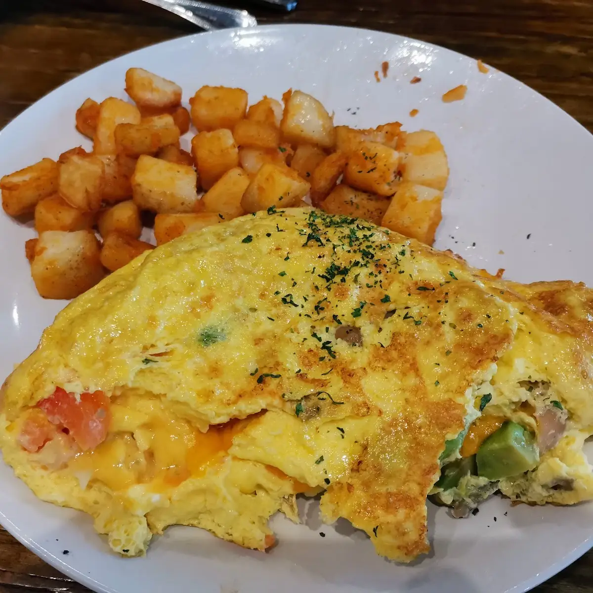 Hash & Cheddar Omelet with Corned Beef Hash & Cheddar Cheese