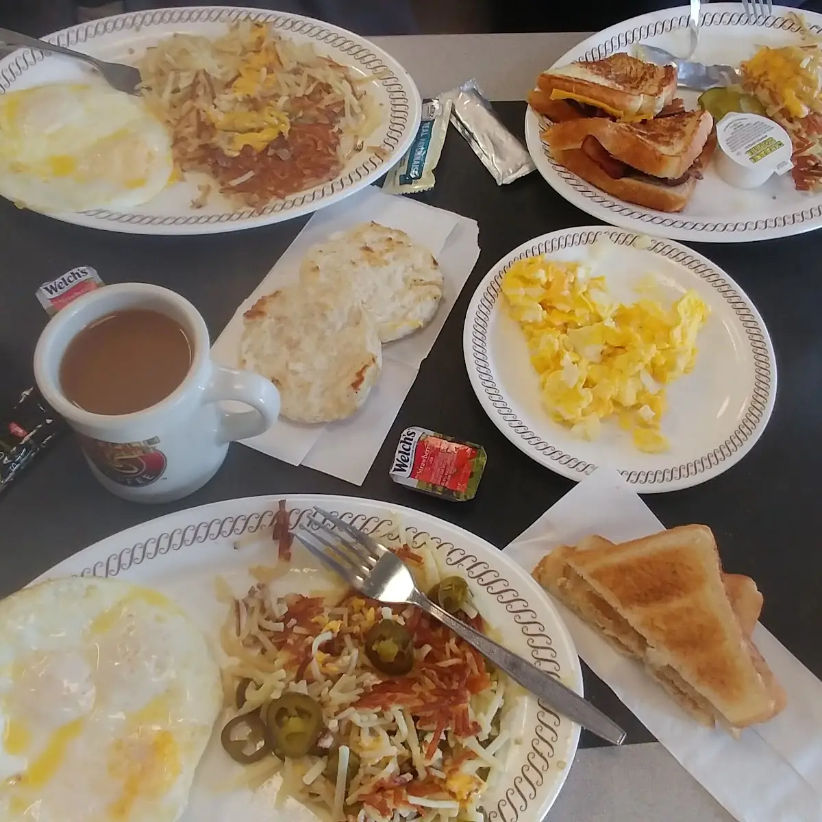 Over Medium Hash Browns Scattered Smothered Covered Peppered and Capped