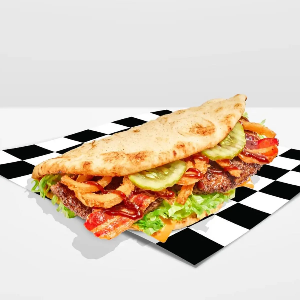 Bacon Burger Flatbread Sandwich