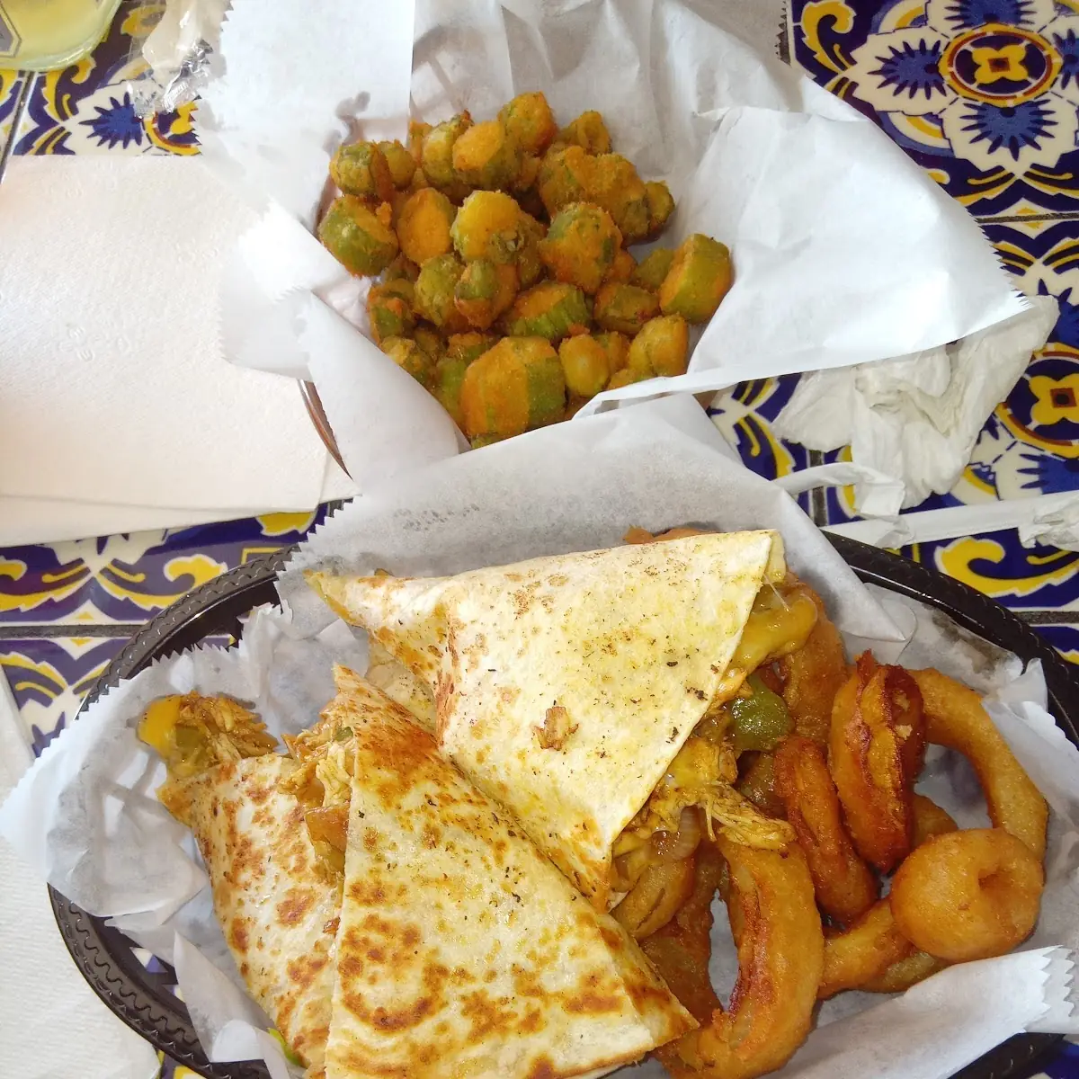 Chicken Quesadilla with Onion Rings