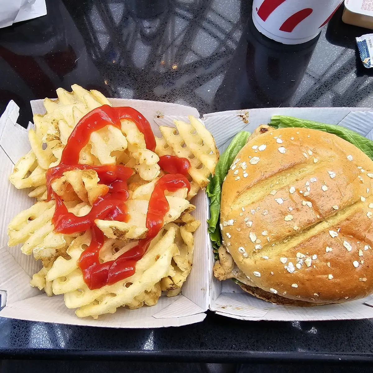 Grilled Chicken Sandwich with Waffle Fries
