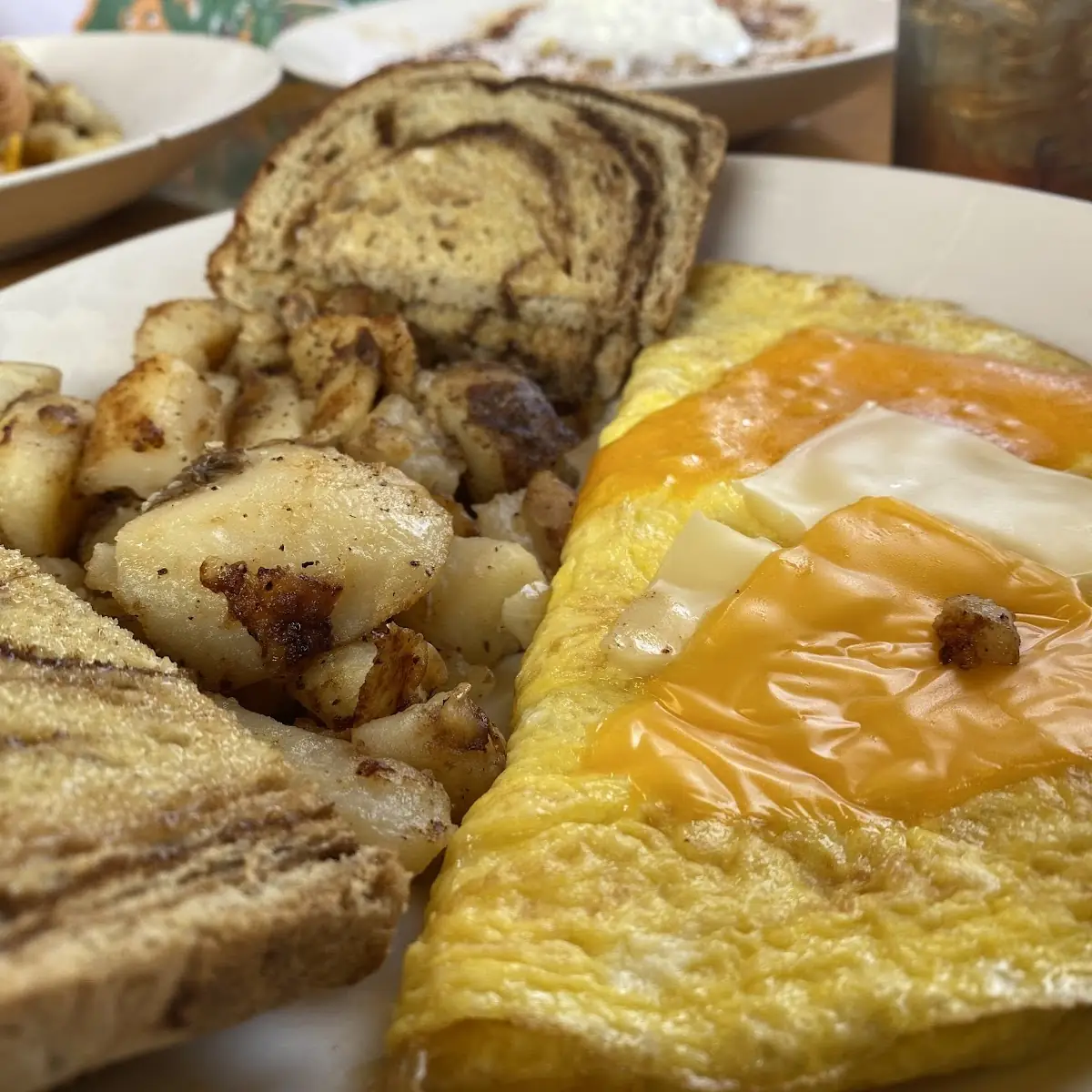 Cheese Omelet with Home Fries and Cinnamon Toast