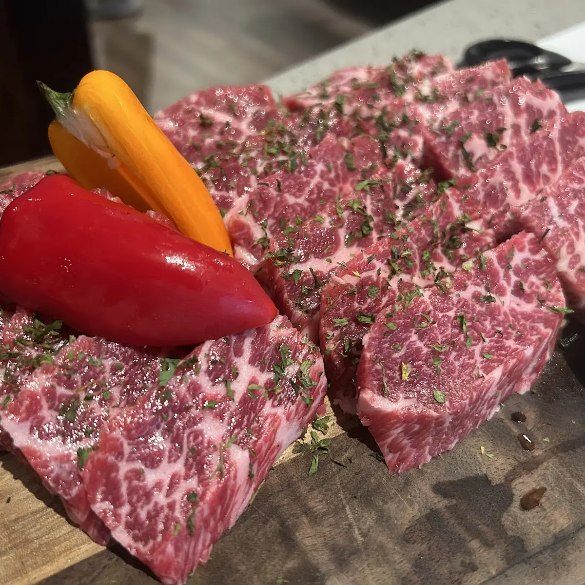 Raw Beef and Mushrooms