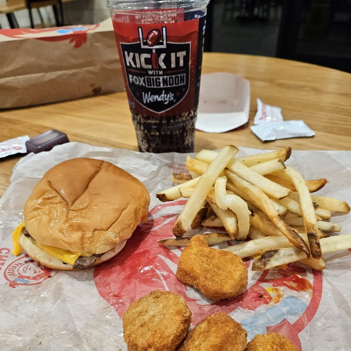 5 Biggie Bag Double Stack Burger 4 PC Nuggets with Fries & a Drink