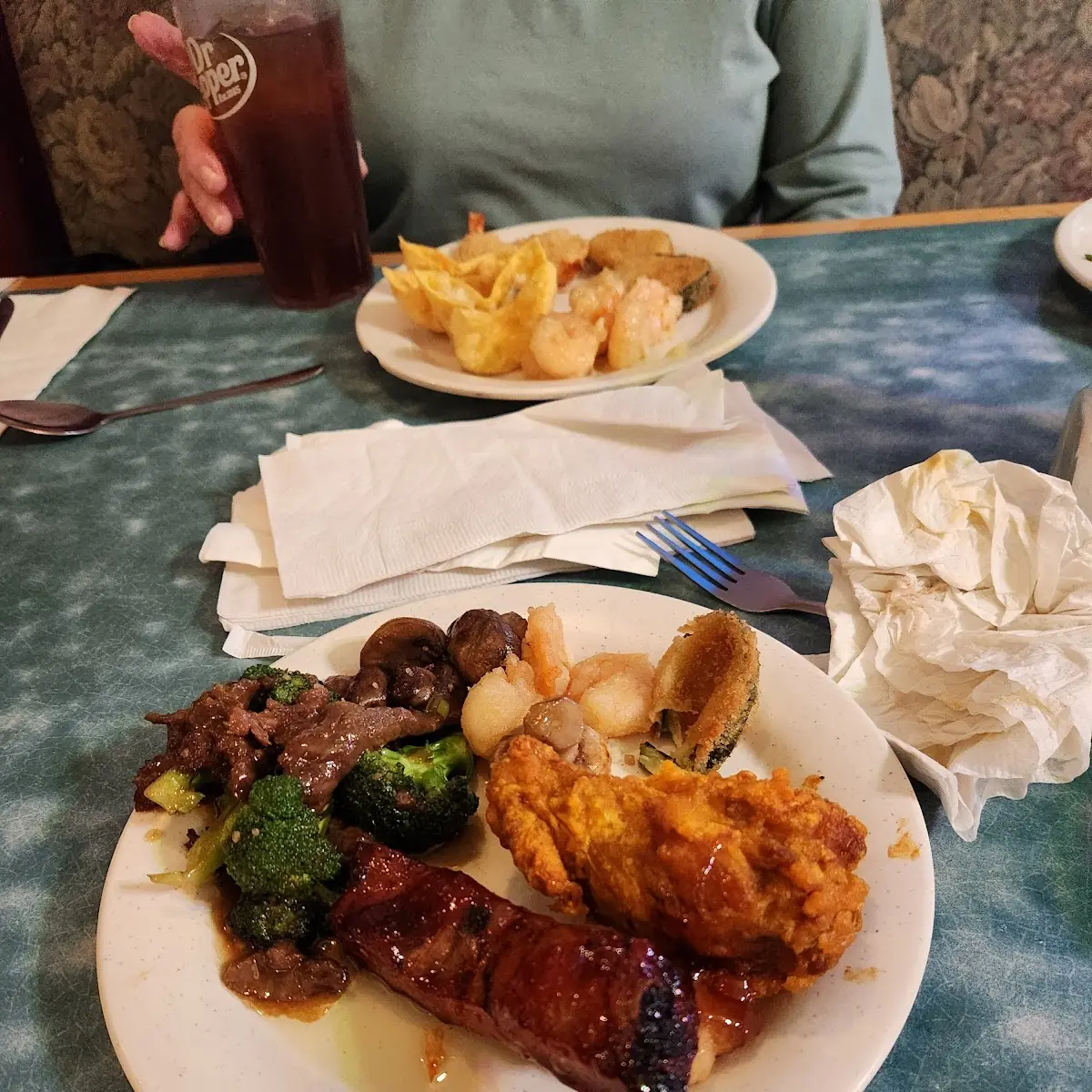 Buffet Items Breaded Chicken Drumstick Spare Ribs Beef and Broccoli Mushrooms Salt and Pepper Shrimp