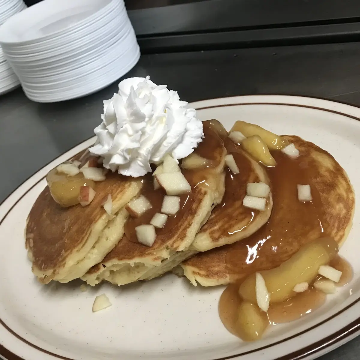 Apple Pancakes and Crispy Bacon Breakfast