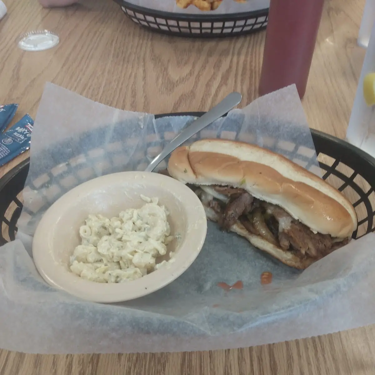 Philly Cheese Steak with Macaroni Salad