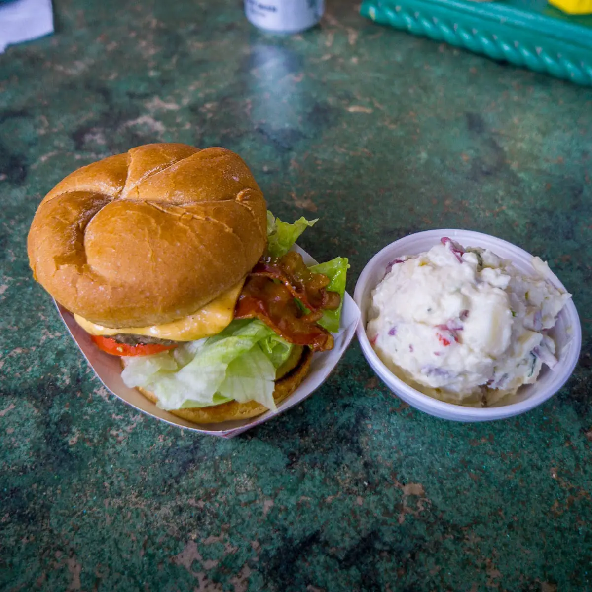 Cheese Burger and Potato Salad