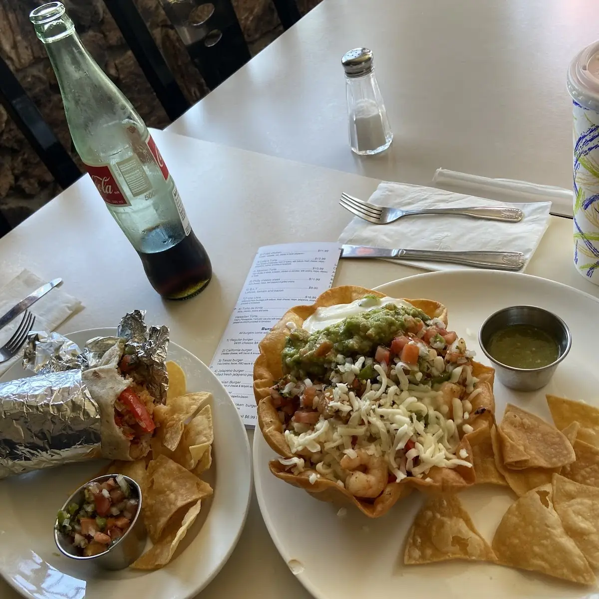 Steak Burrito and Taco Salad with Shrimp
