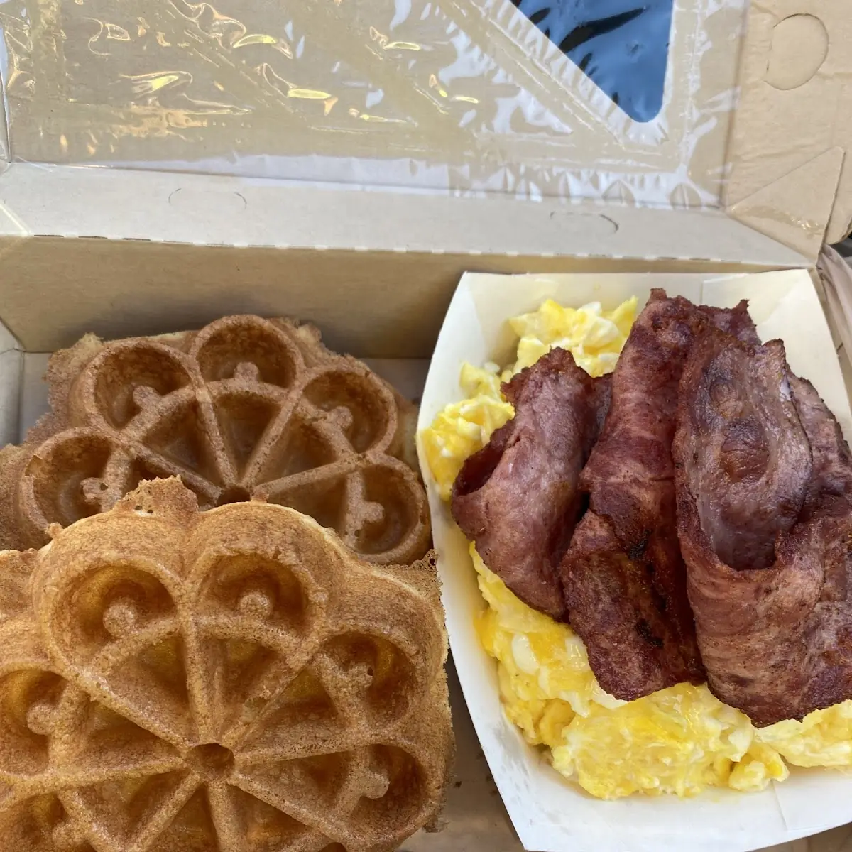 Waffle with Eggs and Turkey Bacon