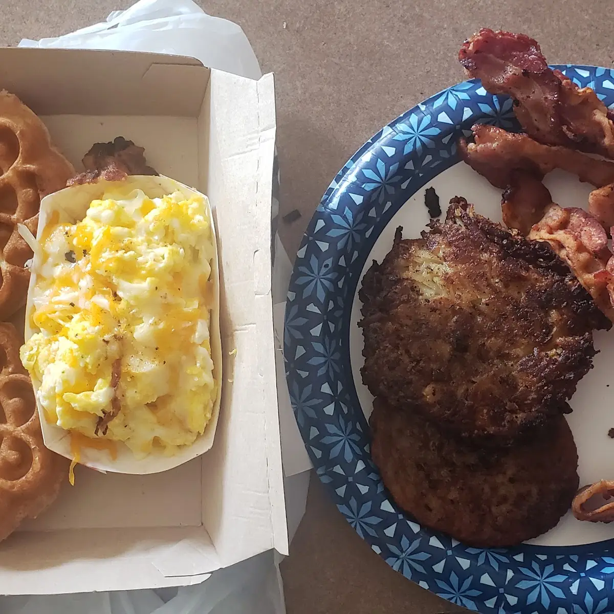 Waffles Eggs Bacon Sausage