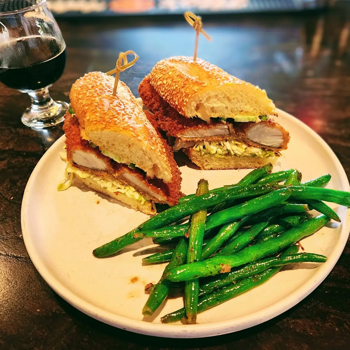 Walleye Sandwich with Green Beans