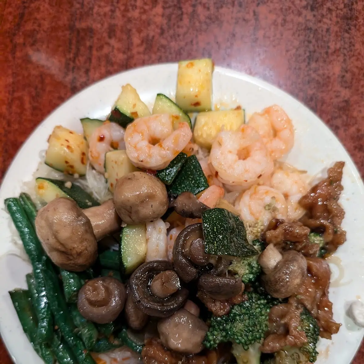 Green Beans Zucchini Shrimp Mushrooms Beef Broccoli and and Thin Noodles