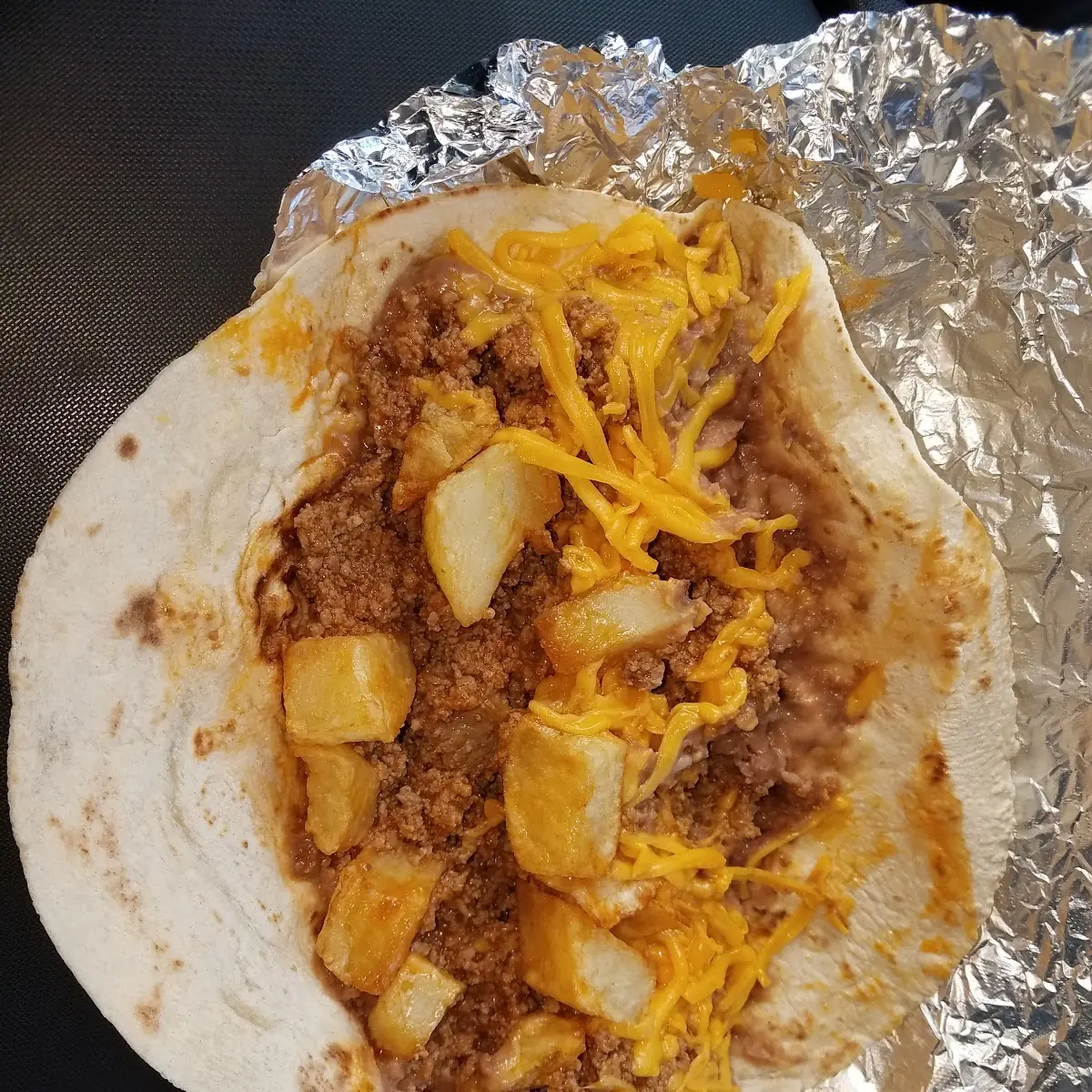 Beef Been Potatoes and Cheese Burrito Beast Ever