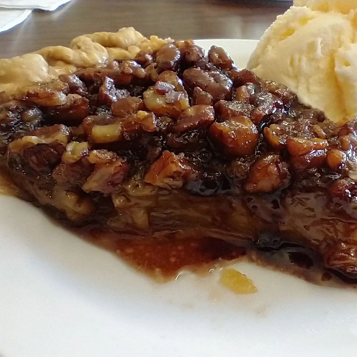 Chocolate Pecan Pie with Vanilla Ice Cream