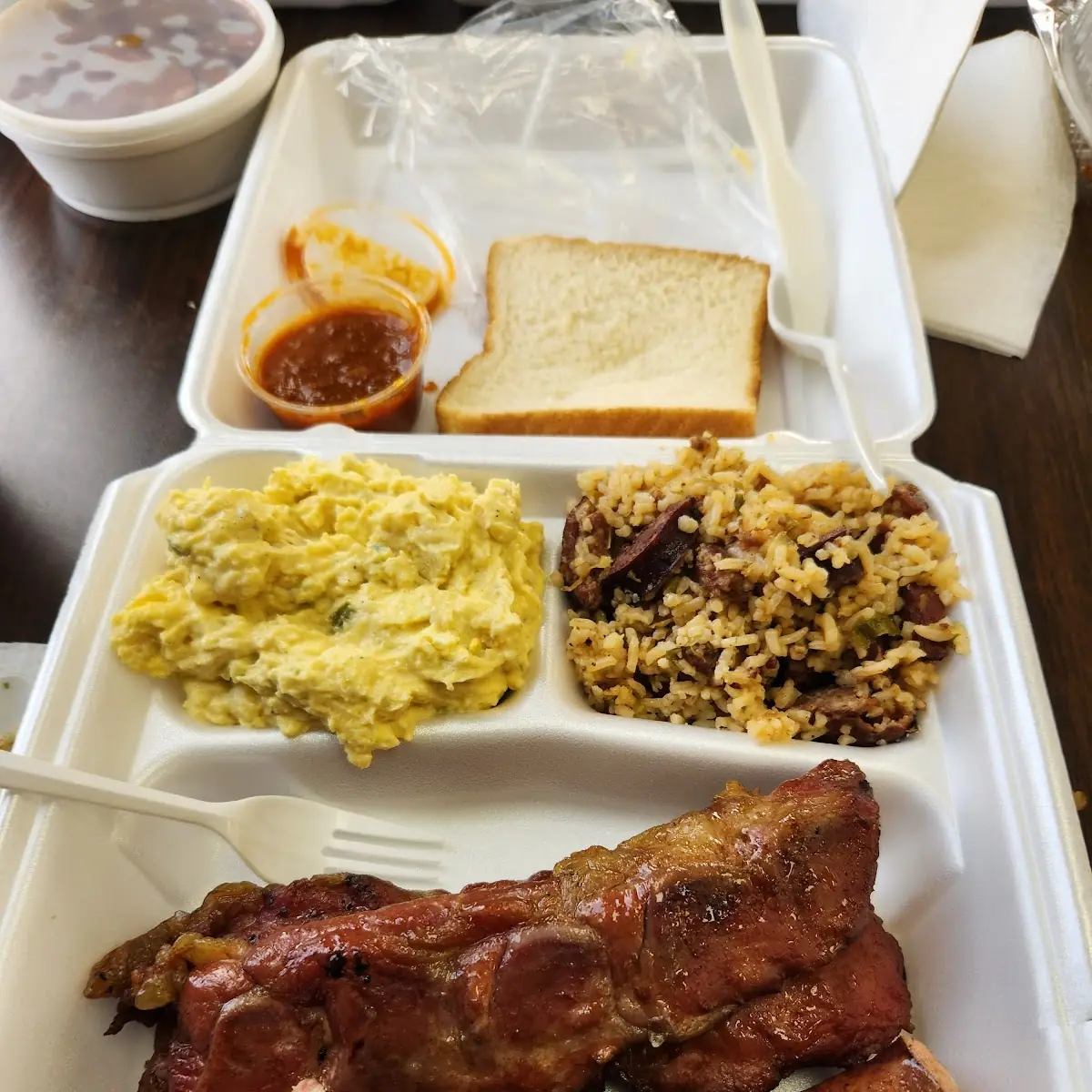 Riblet Plate with Potato Salad & Jambalaya