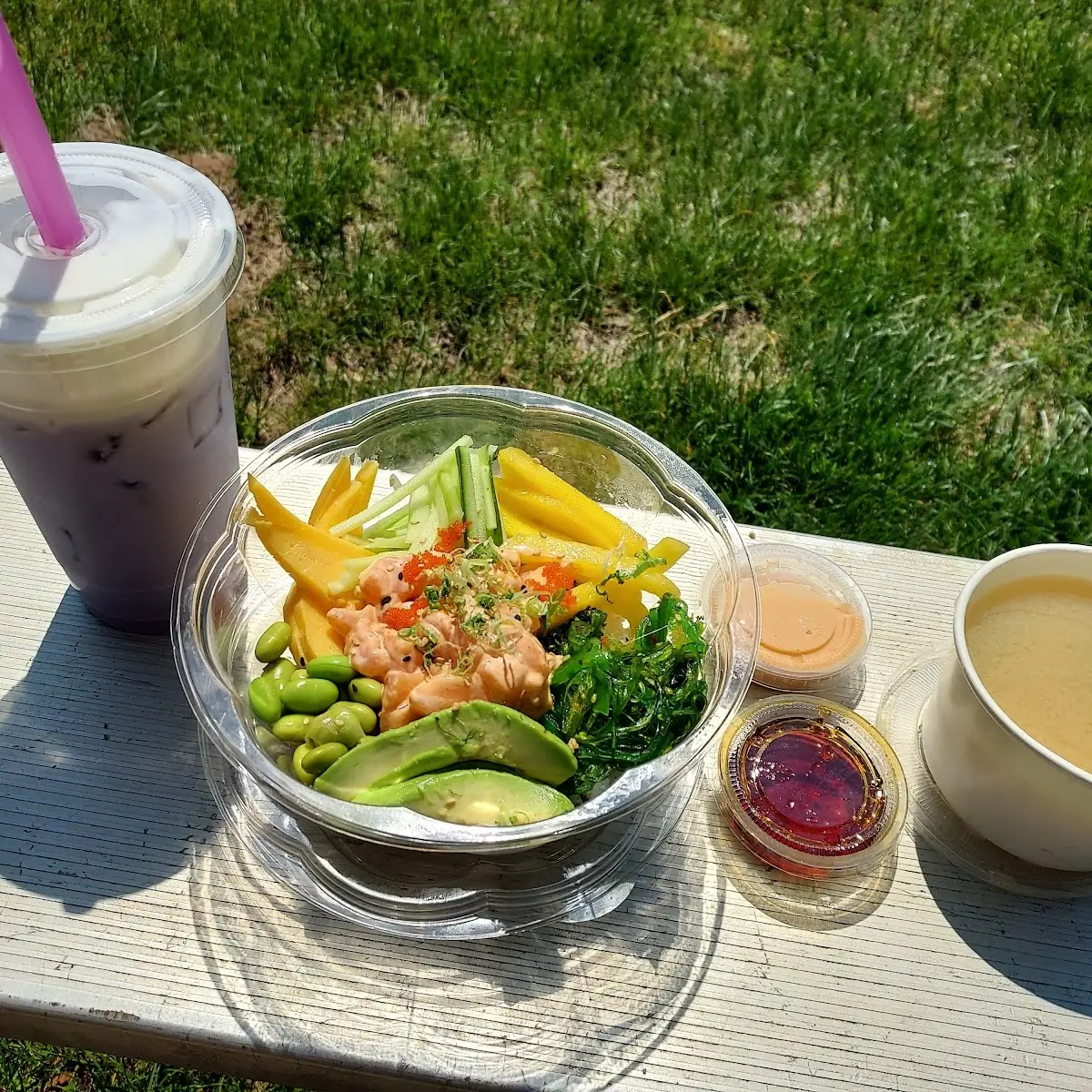 Taro Tea and Salmon Mayo Poke