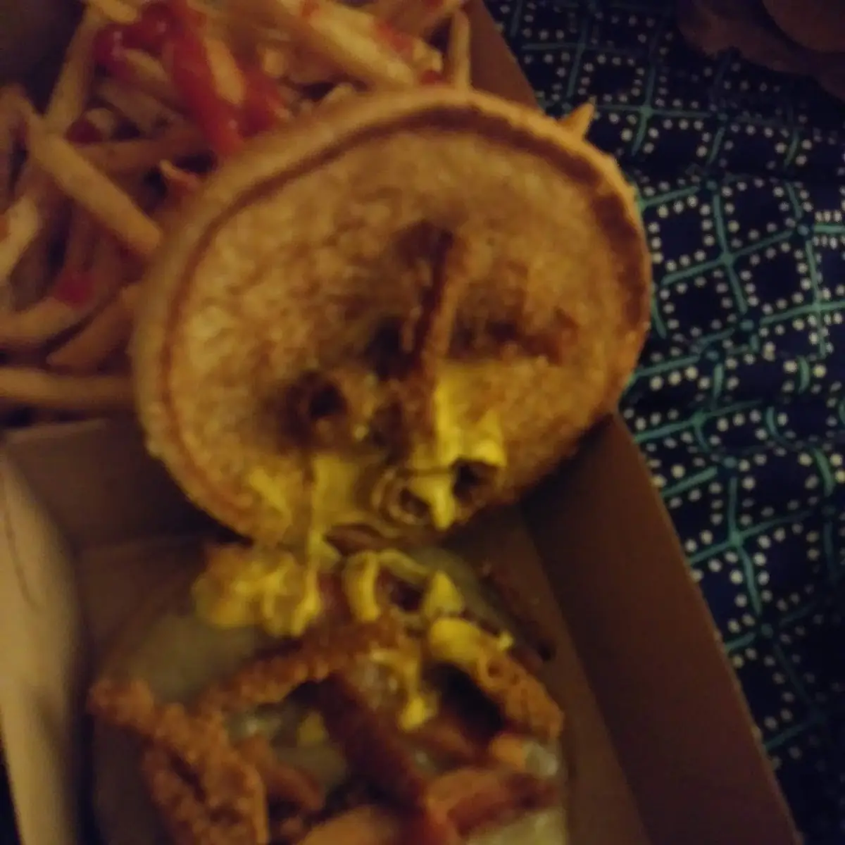 A Whole Mess Was Supposed to Be Their Chicken Sandwich Withe the Cheese Sauce and Crispy Onions