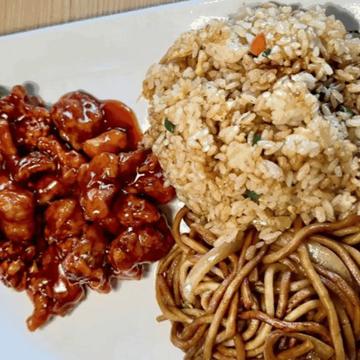 Orange Chicken with Fried Rice and Lo Mein