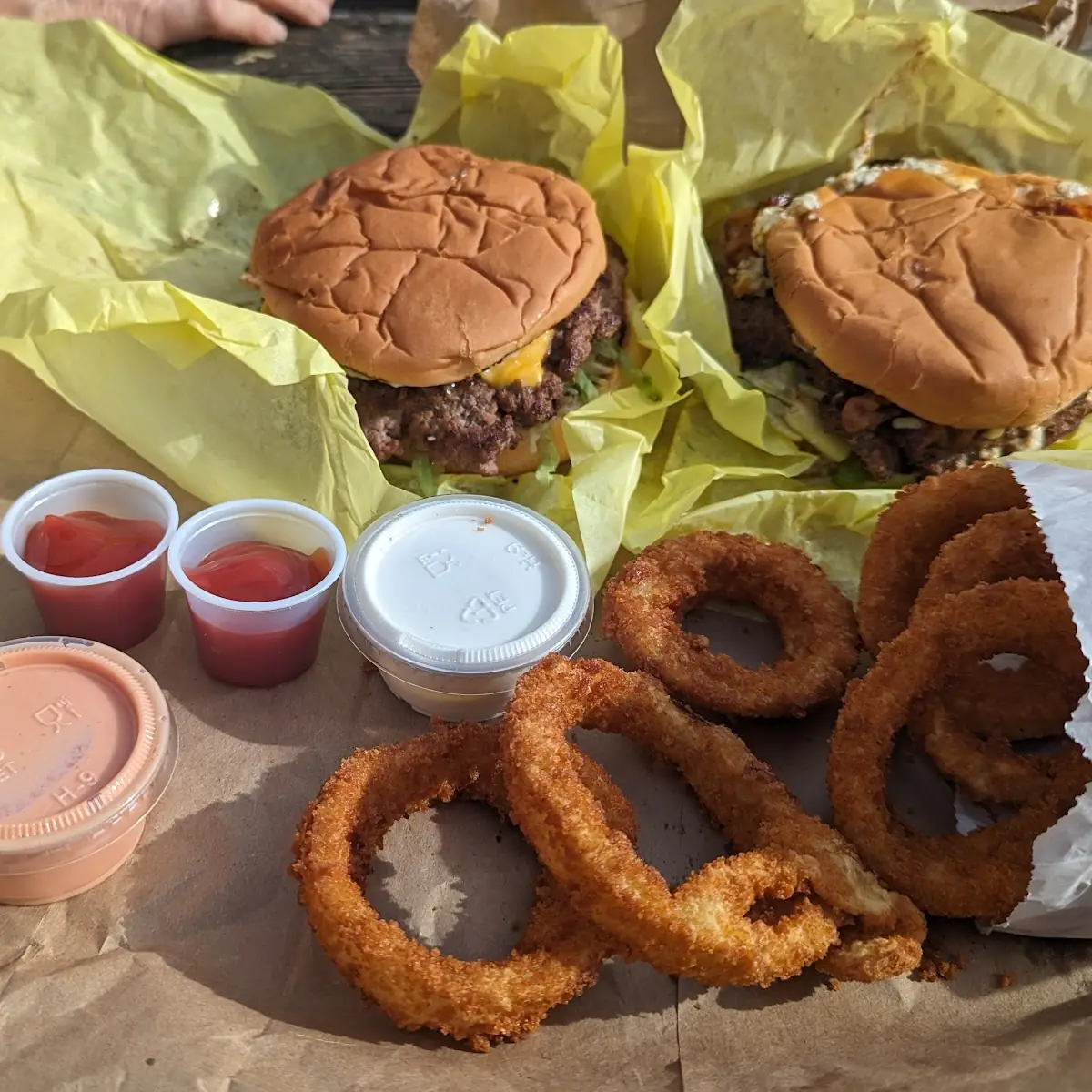 Onion Rings on Burger