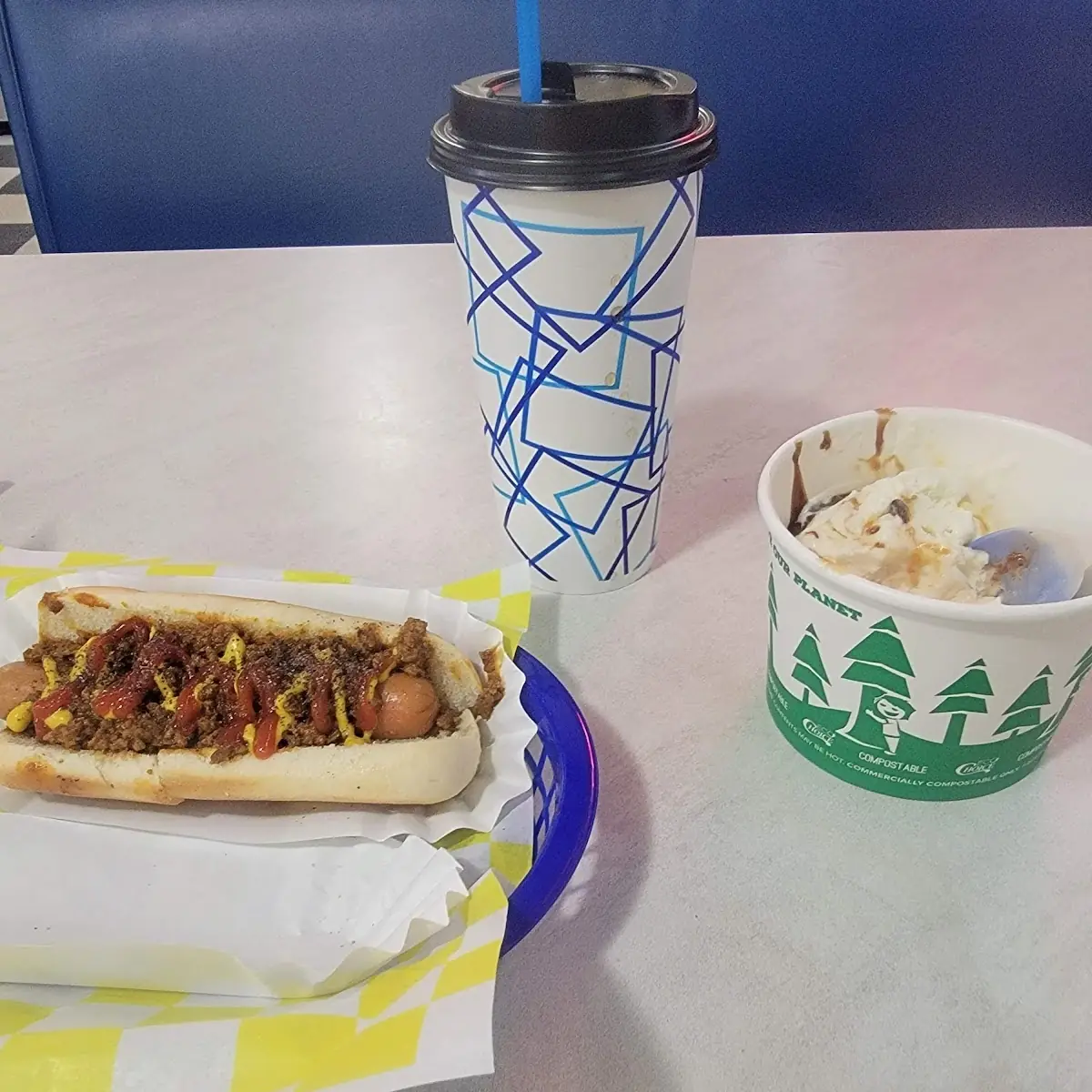 Hot Dog Plate and Brownie Sundae