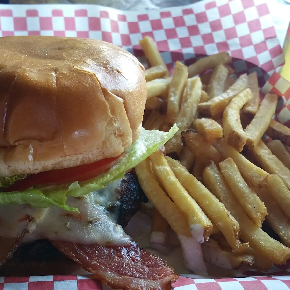 Pepper Jack Cheese Burger with Bacon and Grilled Onions