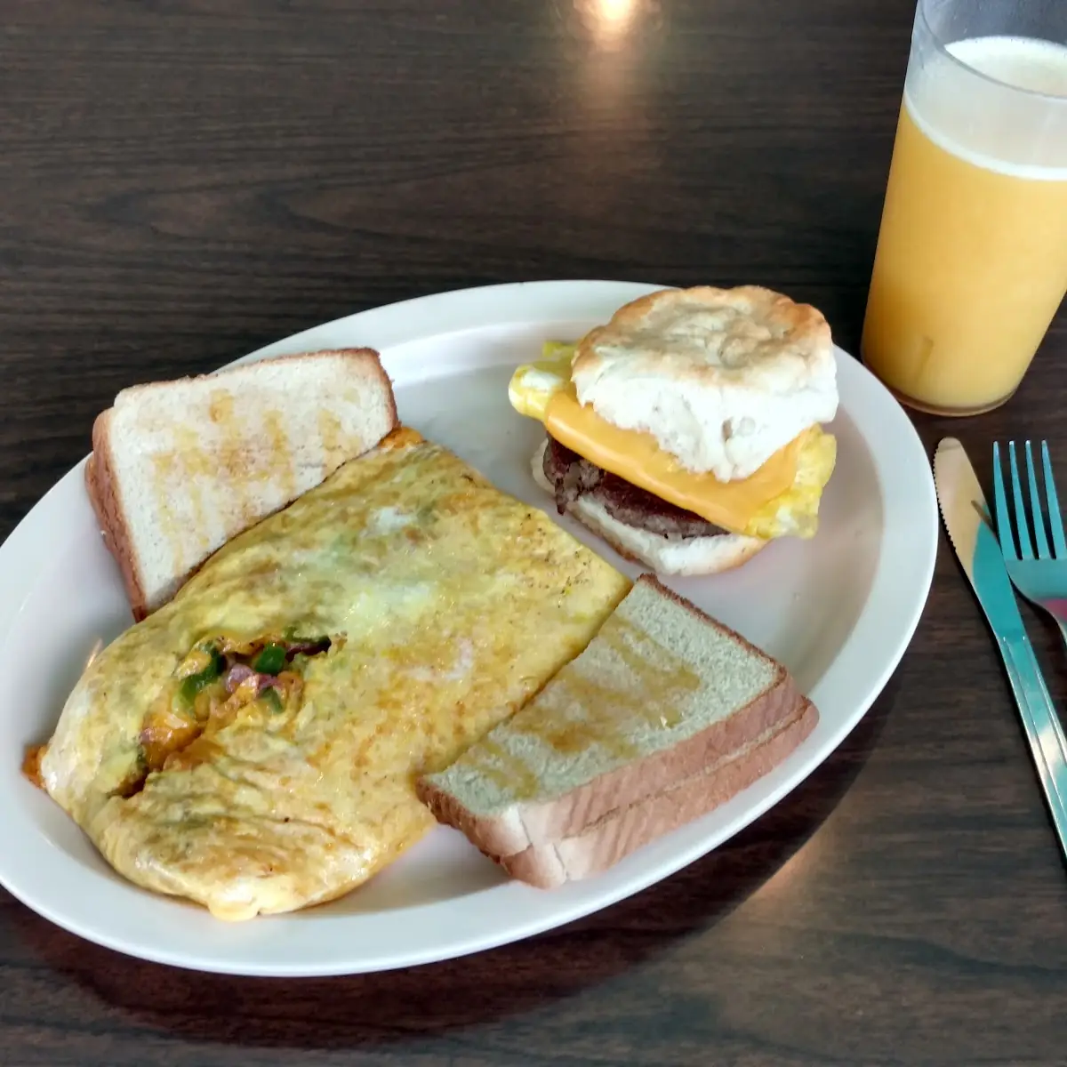 Sausage Egg and Cheese Biscuit with Omelette