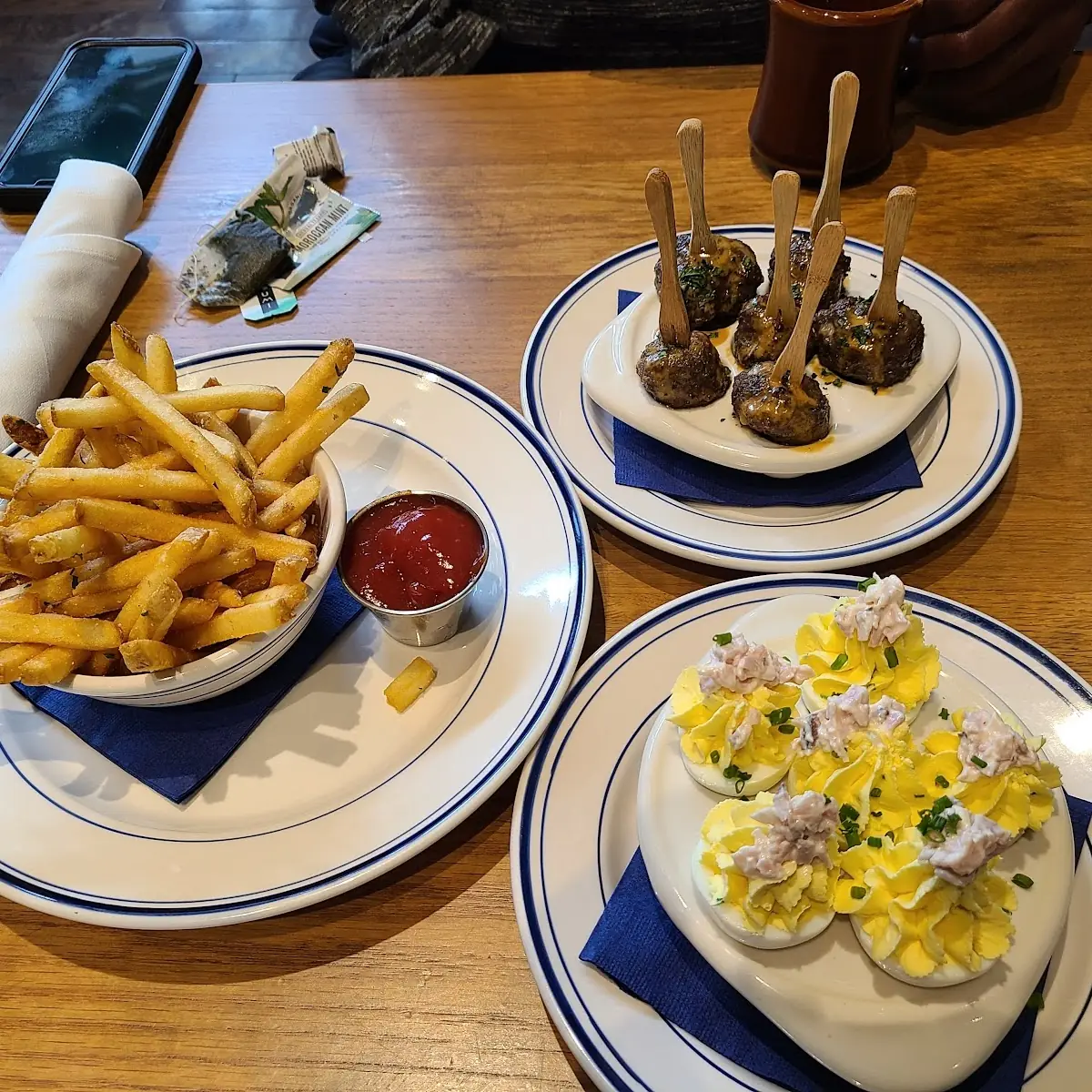 Garlic Salted Fries Meatballs in Voodoo Sauce Deviled Eggs