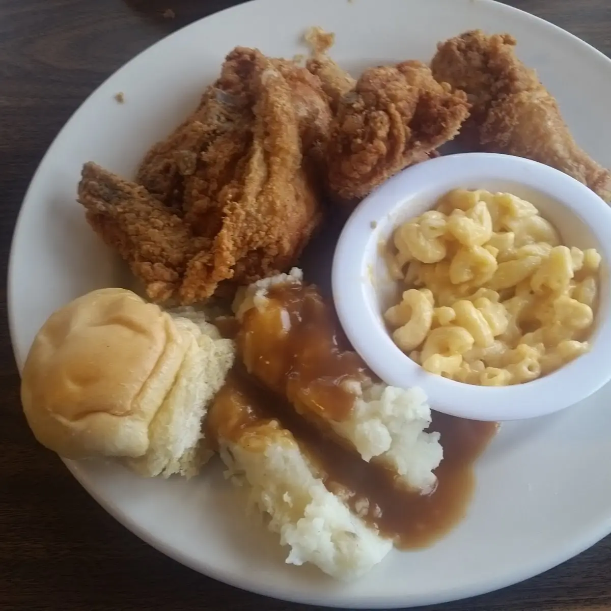Fried Chicken and Mashed Potatoes with Beans