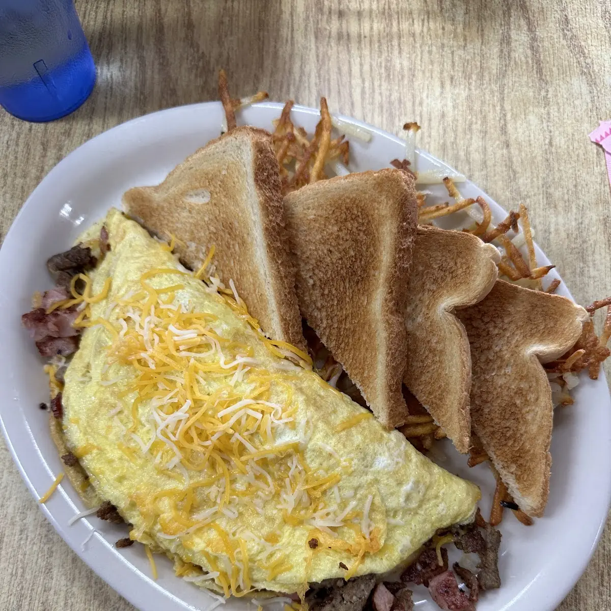 Mexican Omelette with Hash Browns and Toast