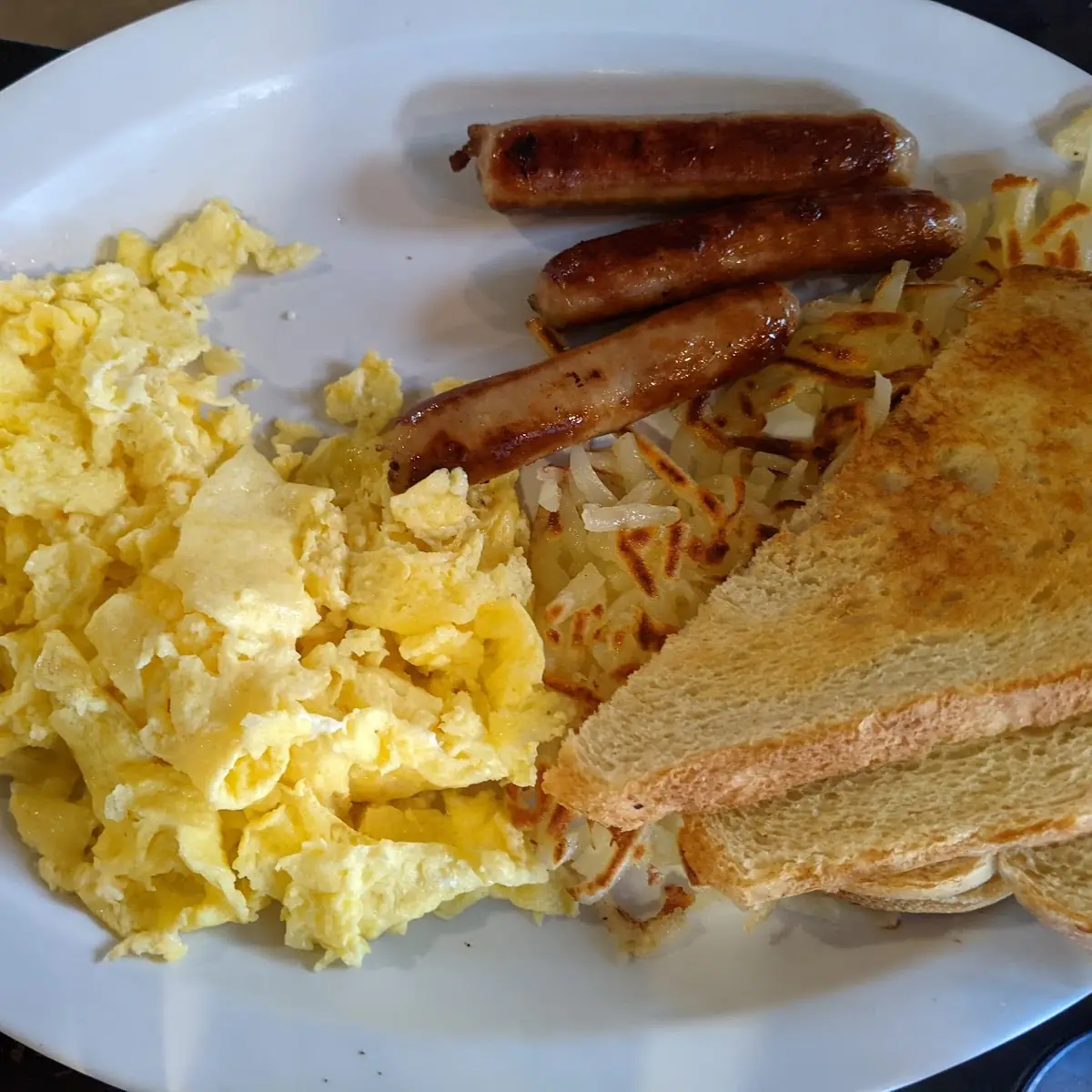 Scrambled Eggs Sausage and Toast