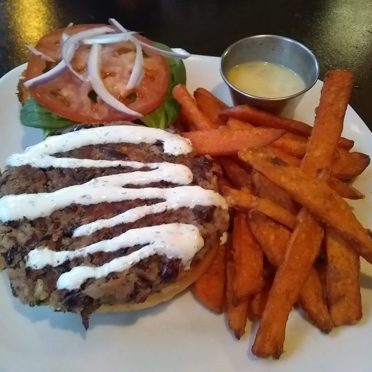 Red Bean Burger and Sweet Potatoes