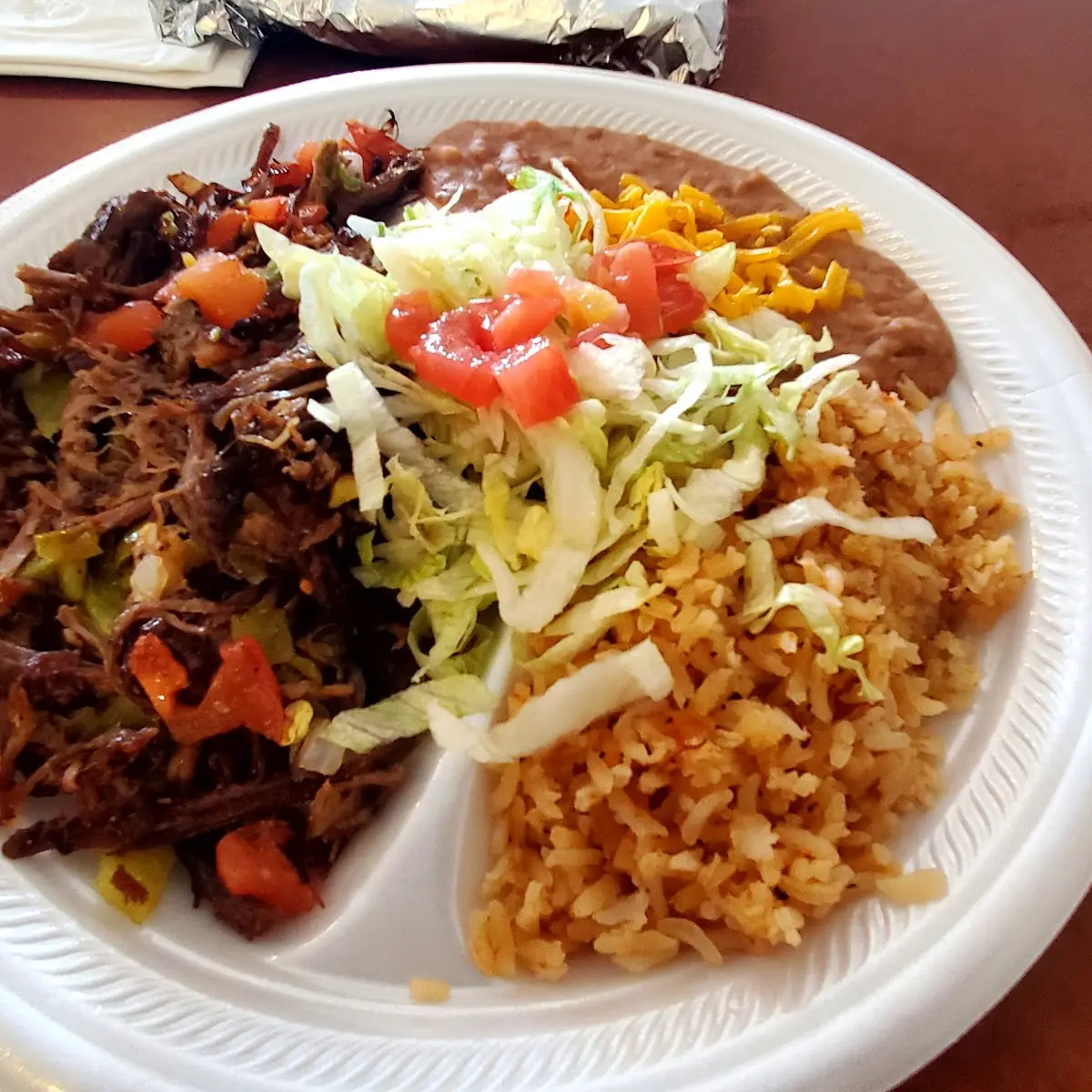 Machaca Dinner Spanish Rice Refried Beans & Tortilla