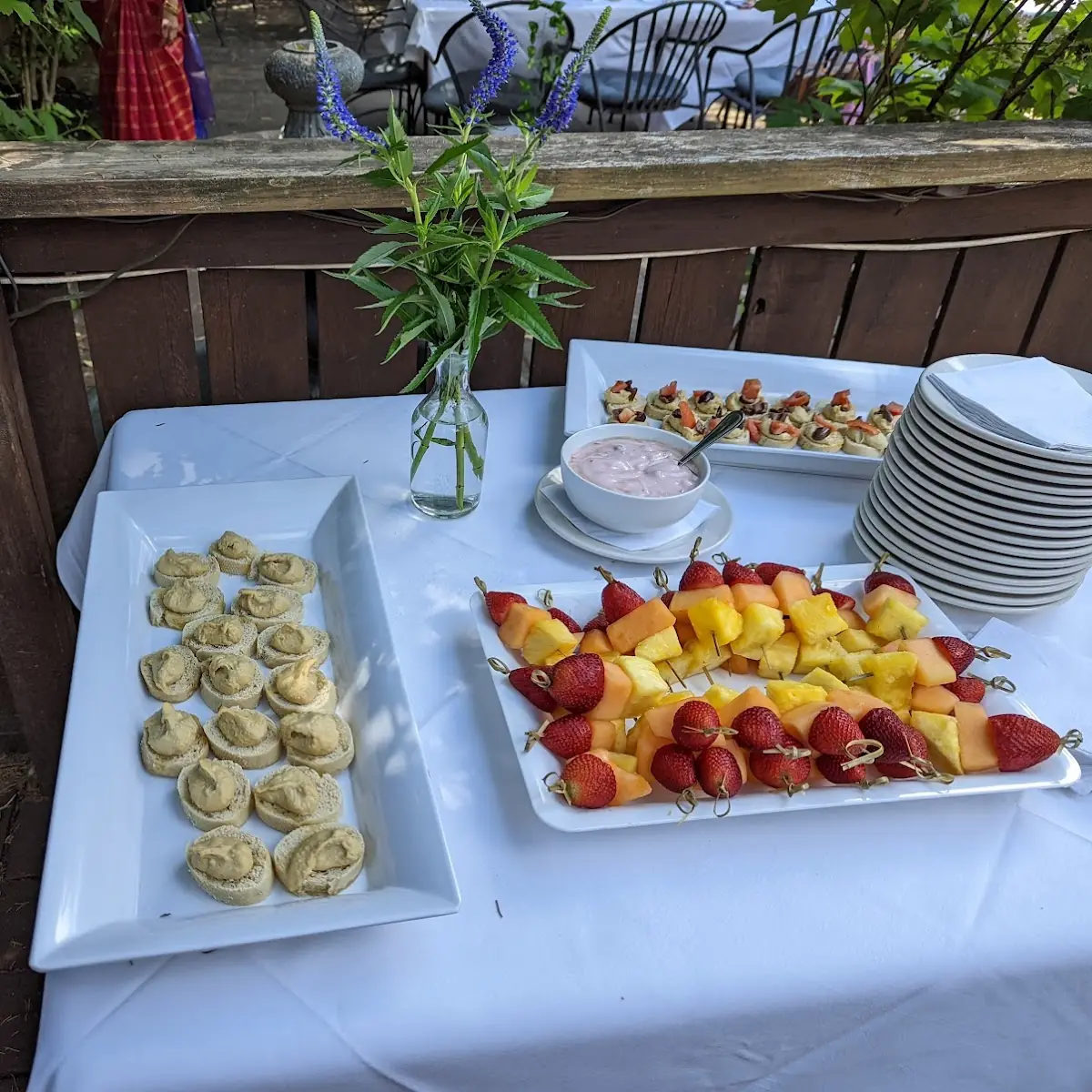 Fruit Skewers and Hummus Flats
