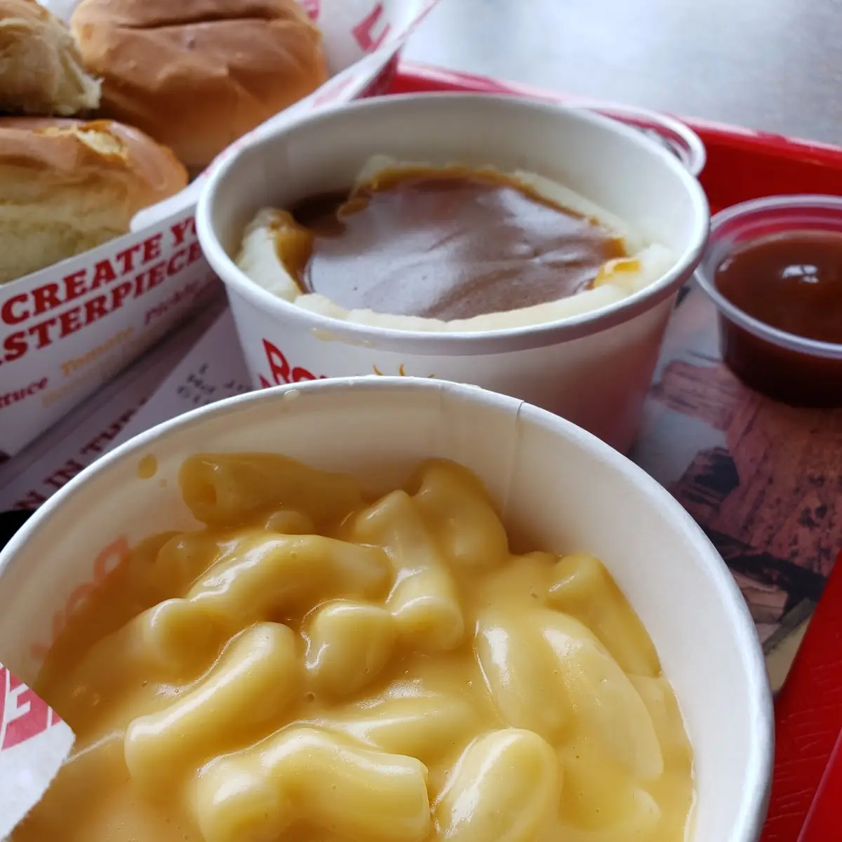 Mac and Cheese and Mashed Potatoes with Gravy