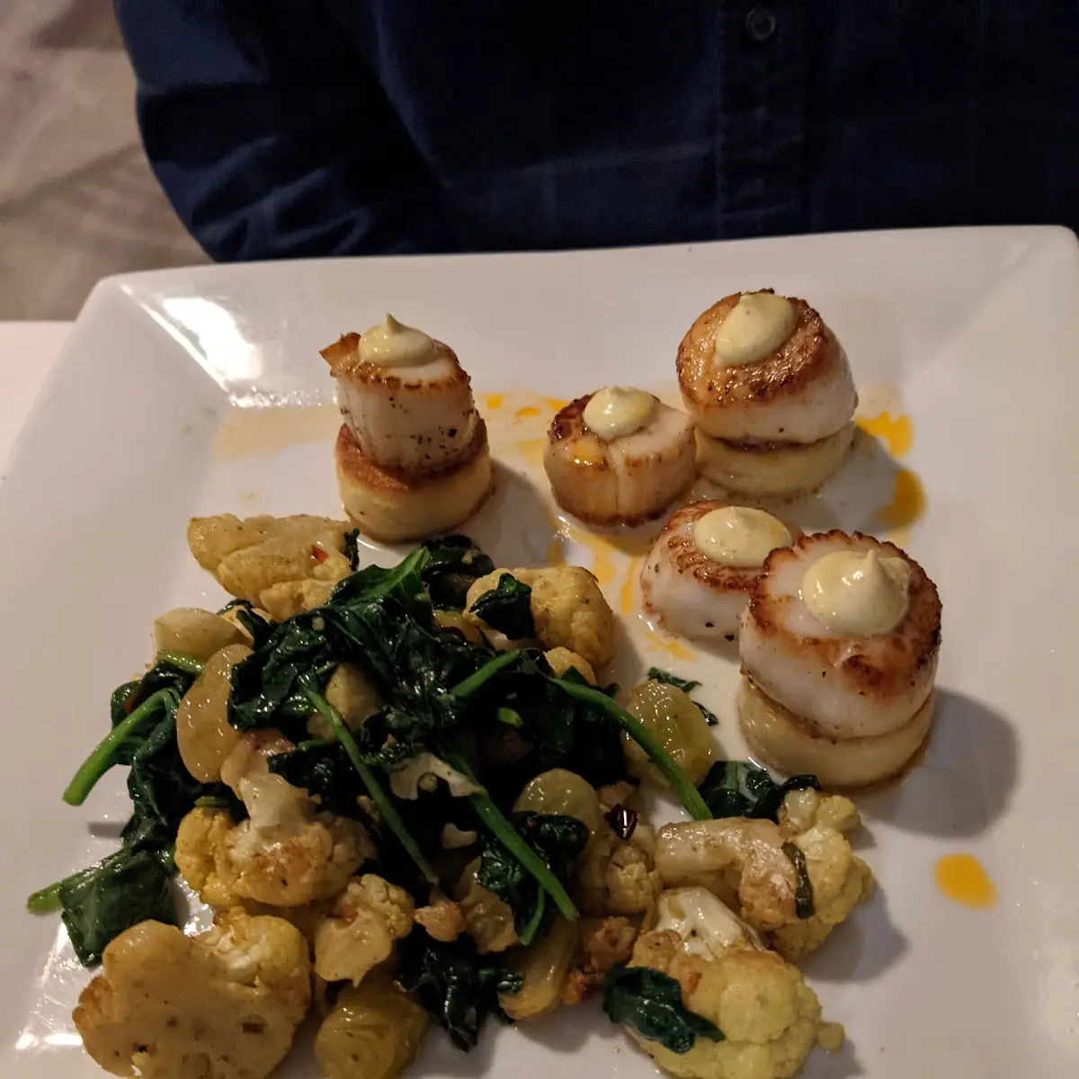 Seared Scallops with Cauliflower and Spinach
