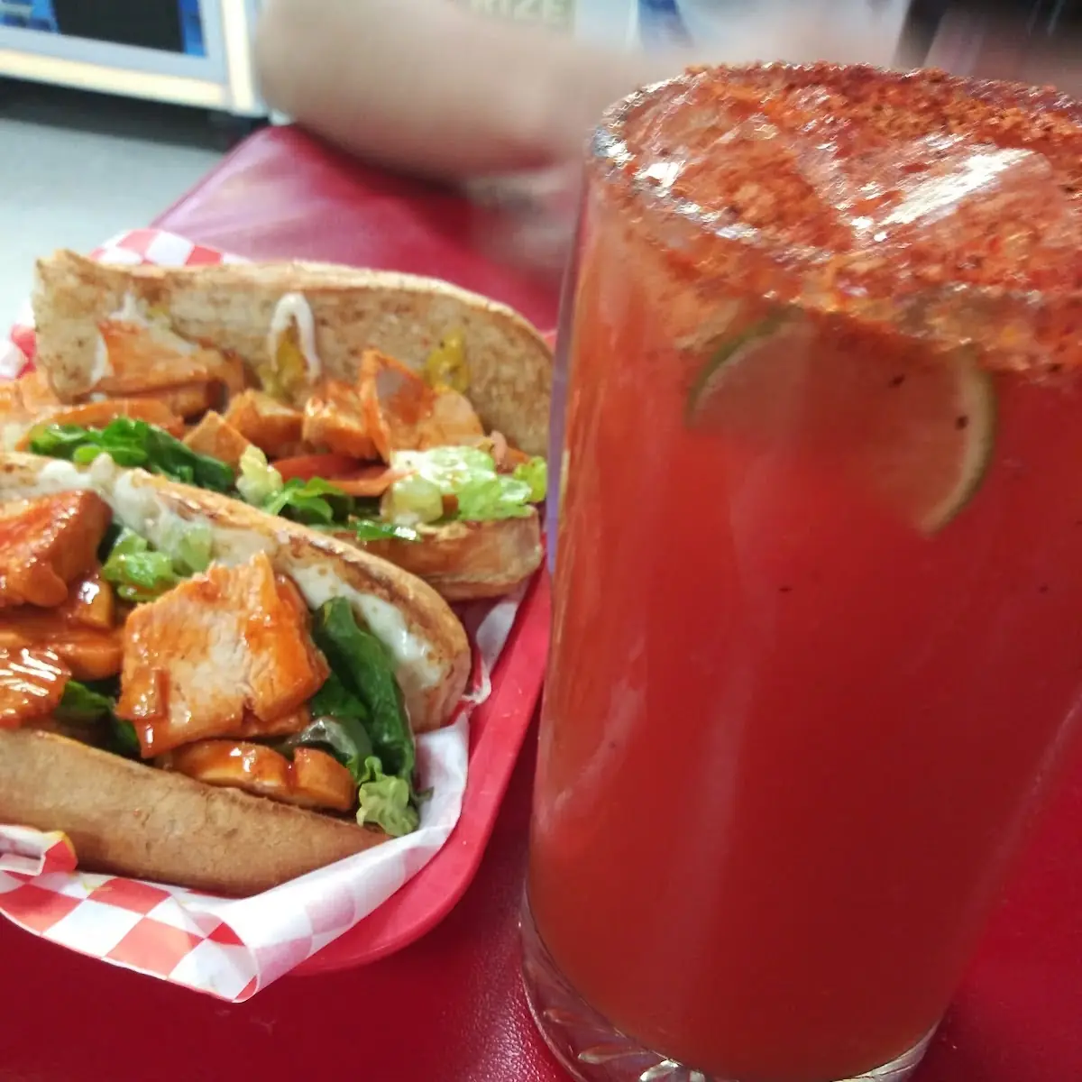 Buffalo Chicken Sandwich & Modelo Michelada