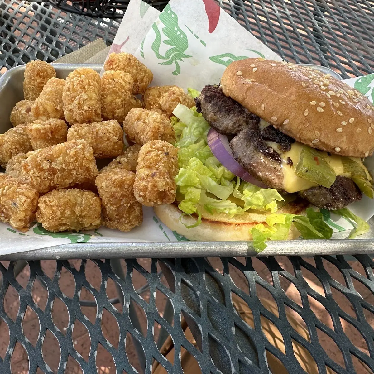 Green Chili Cheeseburger and Tots