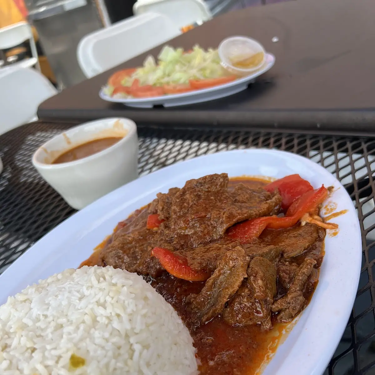 Beef Stew with White Rice and Beans
