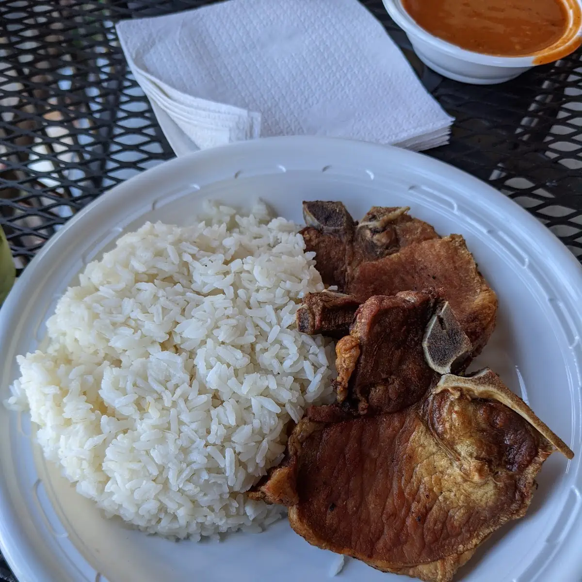 Chuletas with White Rice and Beans