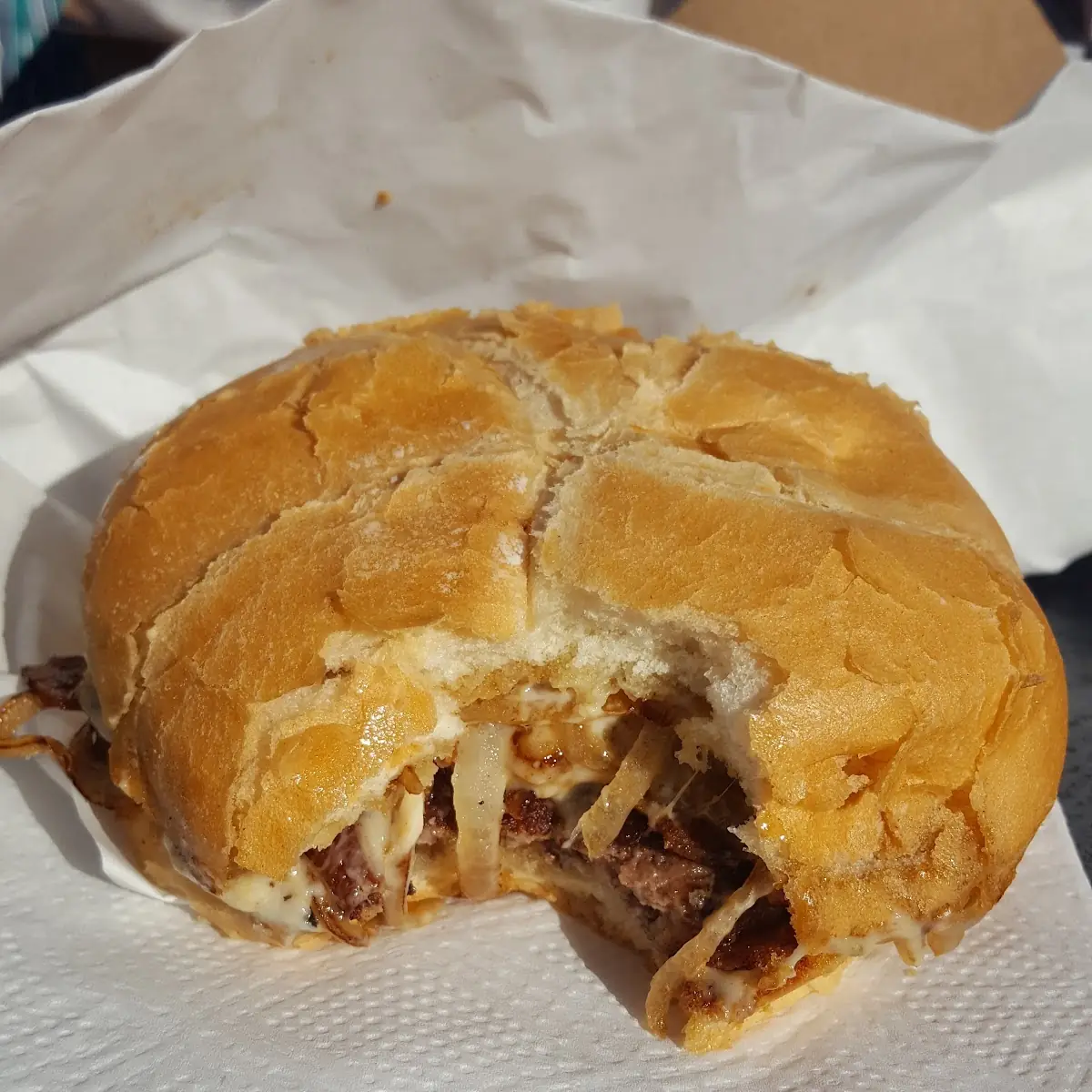 Bacon Burger with Blue Cheese and Grilled Onions