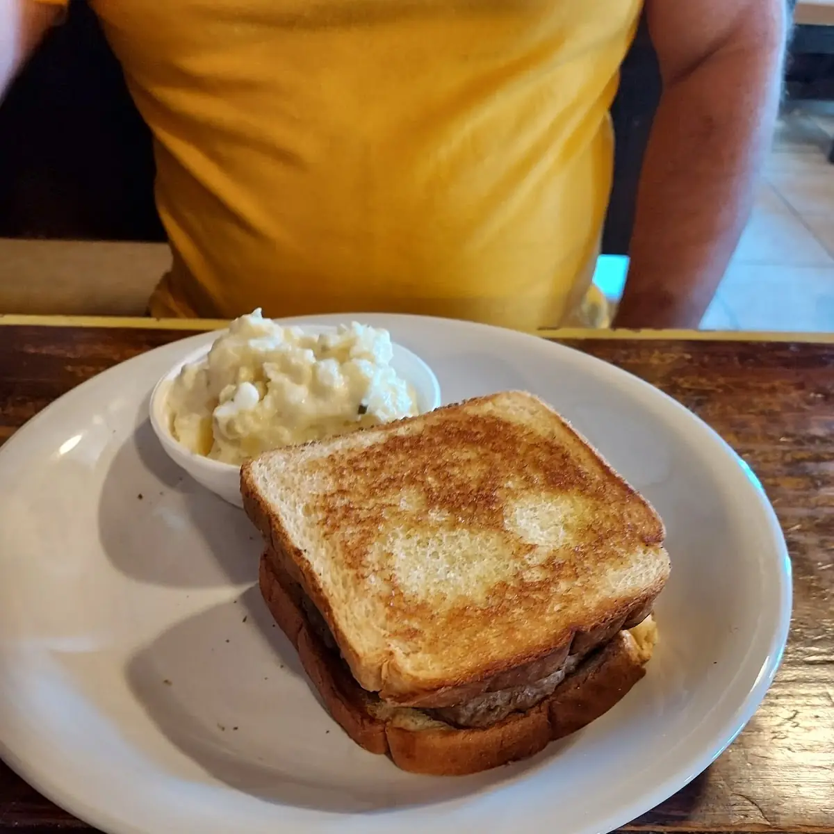 Patty Melt with Added Potato Salad