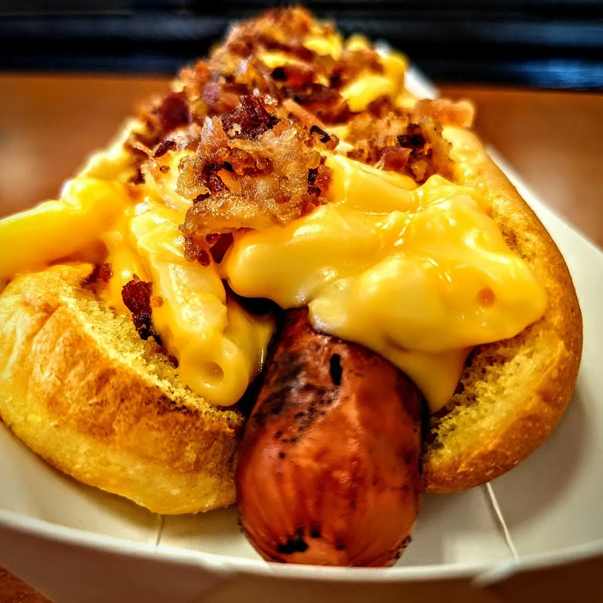 Foot Long w Bacon and Mac N Cheese