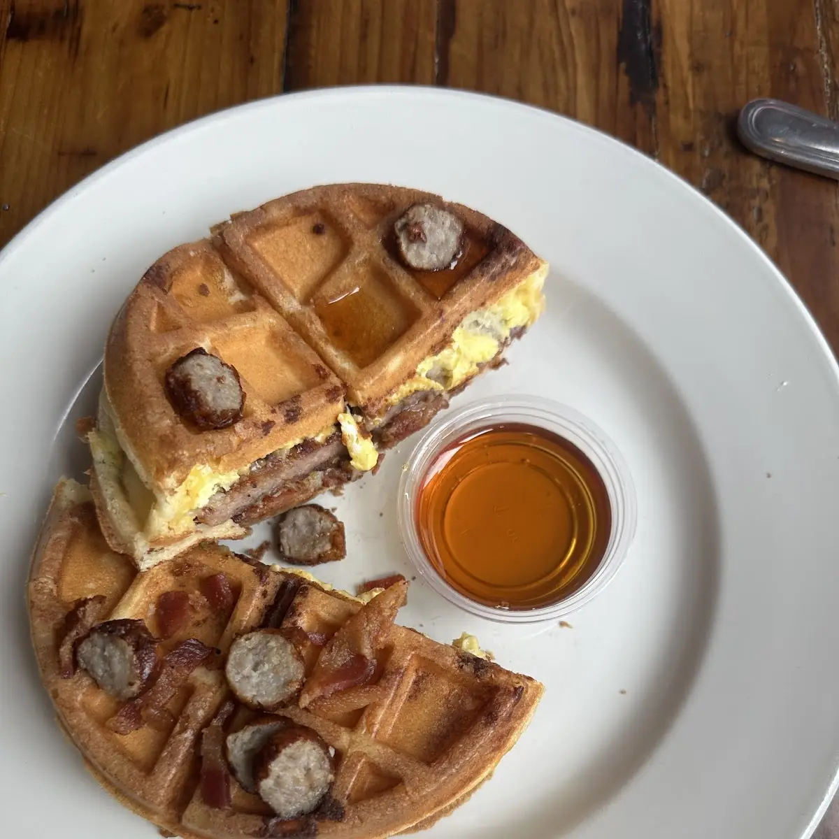 Sausage Egg Bacon Cheese Waffle