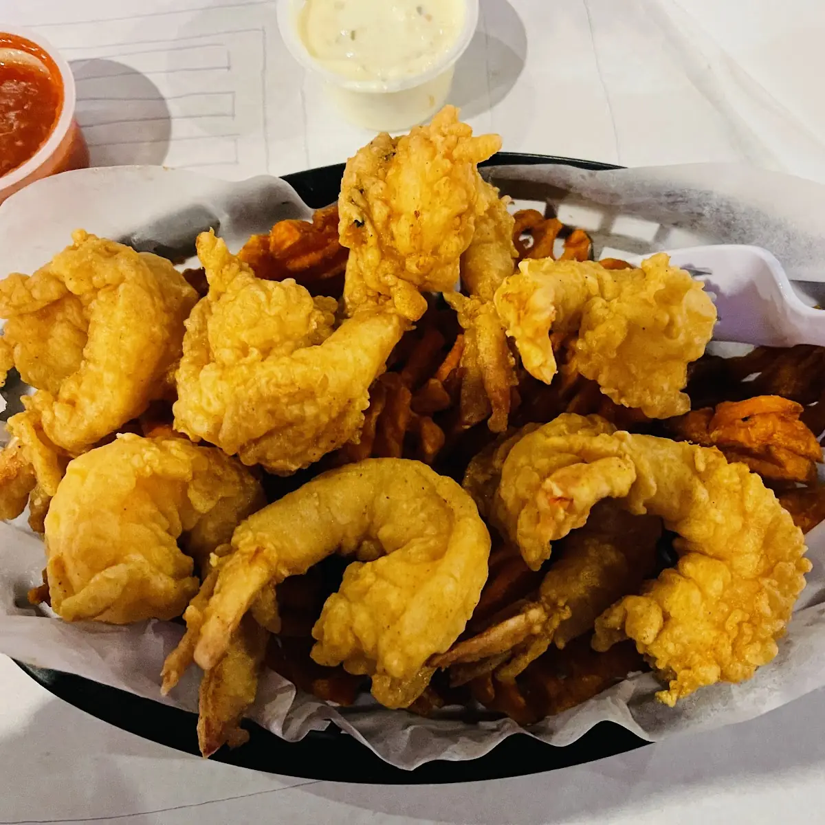Fried Shrimp and Sweet Potato Fries