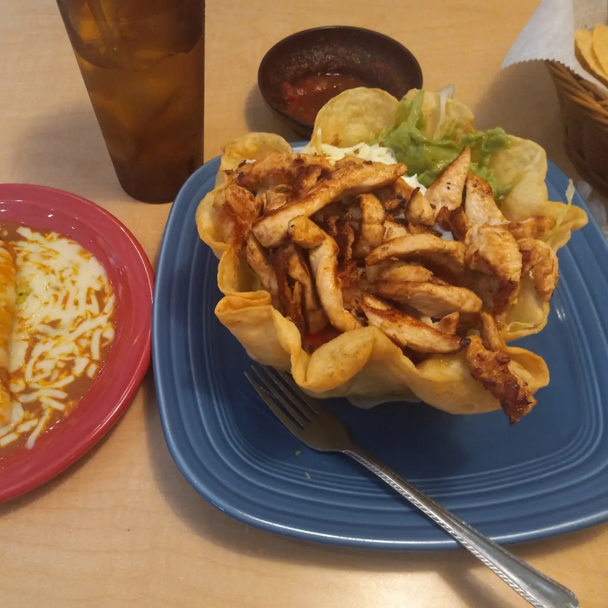 Chicken Taco Salad and a Beef Enchilada