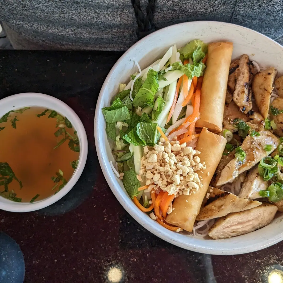Grilled Meat Vermicelli and Spring Rolls
