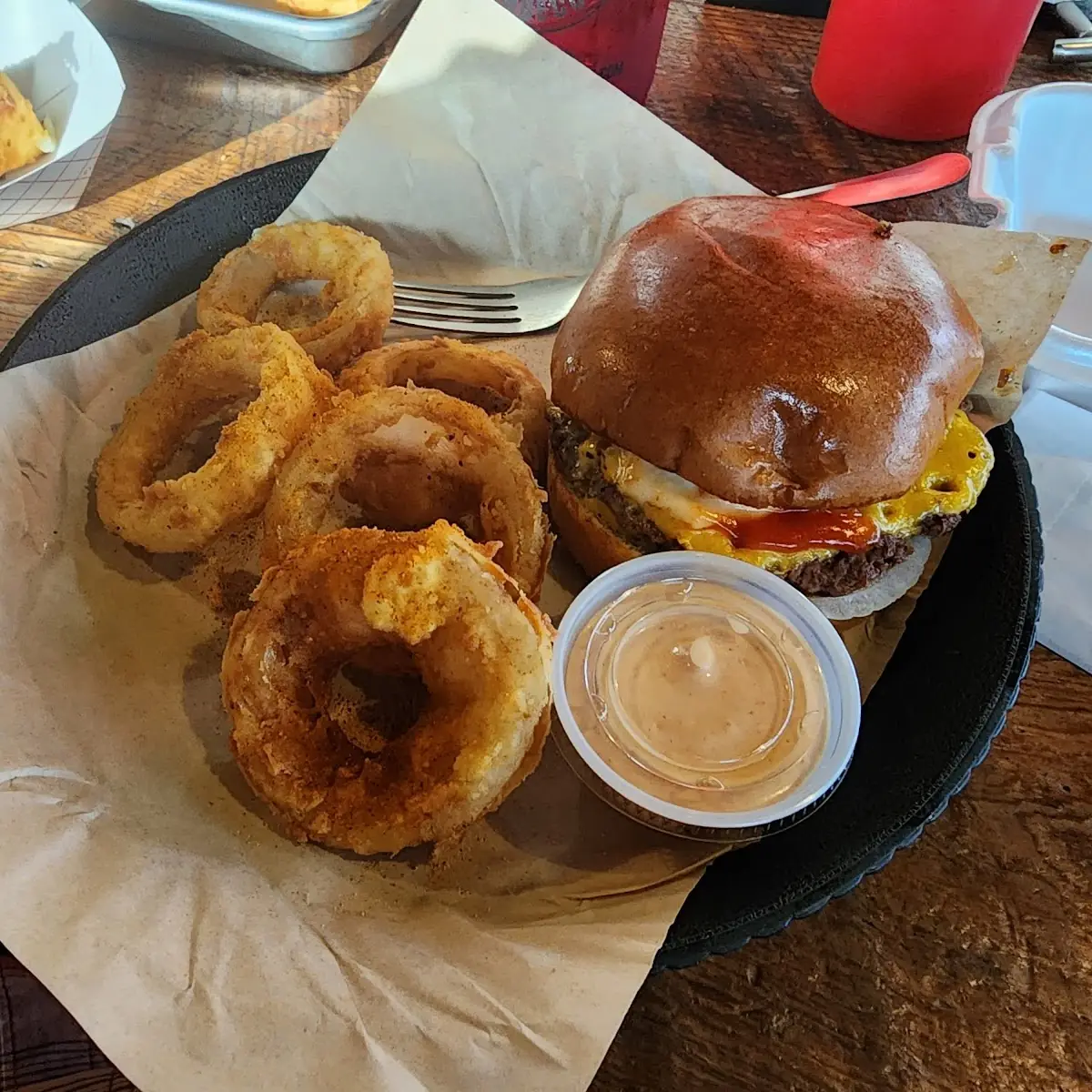 Smash Burger and Onions Rings