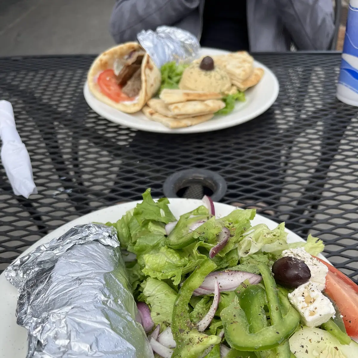 Greek Salad with a Lamb Gyro Sandwich
