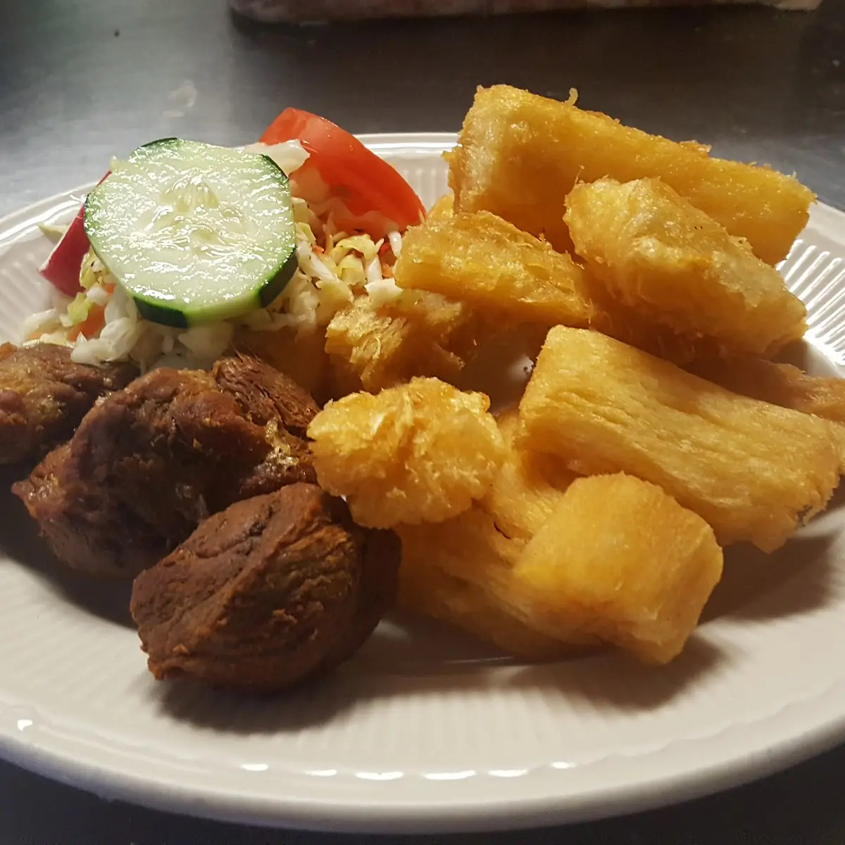 Fried Cassava with Pork and Salad